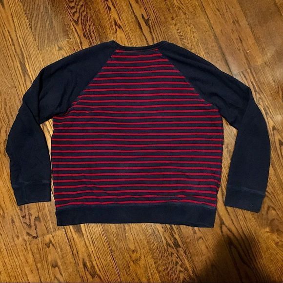 Mens Navy and Red Striped Raglan Long Sleeve Pullover - Picture 11 of 12